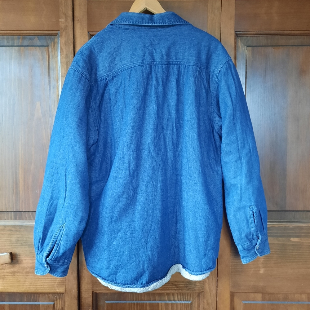 Wrangler tan sherpa lined denim chambray shacket jacket - Picture 7 of 11